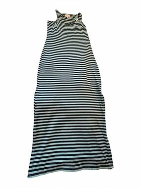STS Sail To Sable Striped Long Maxi Dress With Side Slit-Green/Navy-Size Small